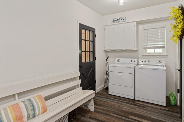 519 S Pearl St, Kemp, TX 75143 - washroom with cabinet space, washer and clothes dryer, and dark wood-style floors