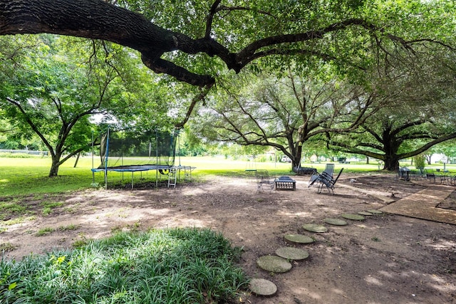 519 S Pearl St, Kemp, TX 75143 - surrounding community with a fire pit, a trampoline, and a yard