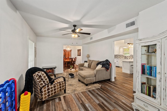 519 S Pearl St, Kemp, TX 75143 - living area featuring dark wood-style flooring and ceiling fan