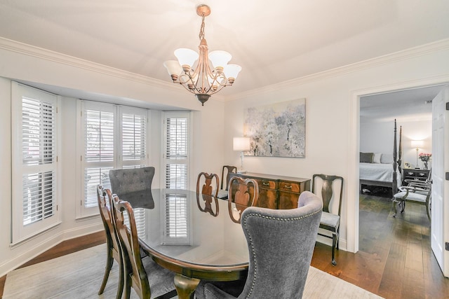 1233 Stegall Rd, Keller, TX 76248 - dining space with a chandelier, ornamental molding, wood finished floors, and baseboards