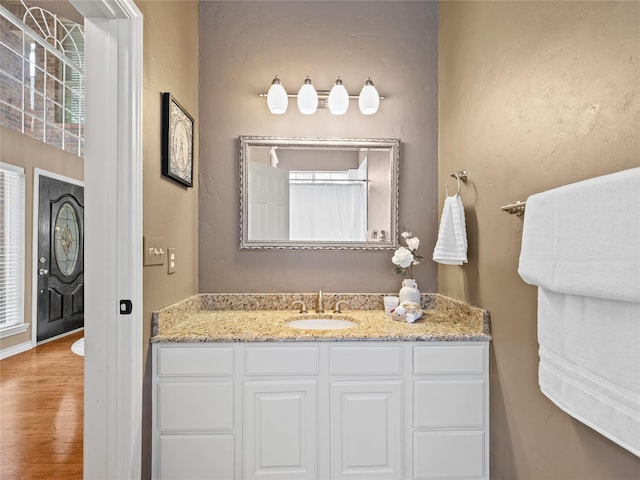 1308 Crown Point Rd, Mckinney, TX 75072 - bathroom with vanity and wood finished floors