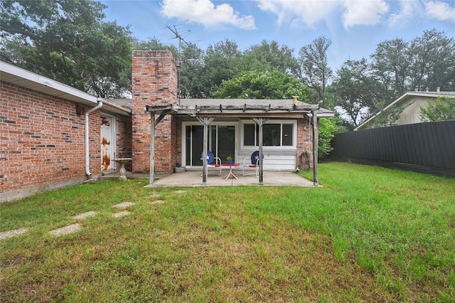 1420 Glacier Dr, Plano, TX 75023 - back of property with a pergola, a patio, a chimney, and brick siding