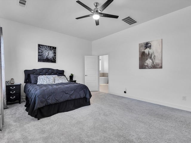1708 Jamestown Dr, Forney, TX 75126 - carpeted bedroom with baseboards, connected bathroom, and a ceiling fan