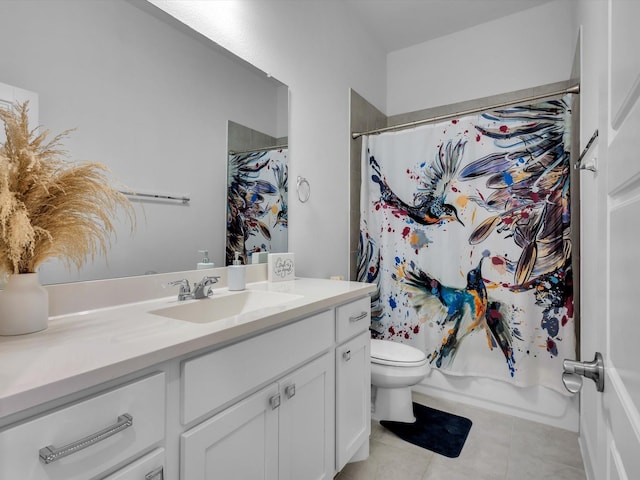 1708 Jamestown Dr, Forney, TX 75126 - full bathroom with tile patterned floors, toilet, vanity, and shower / tub combo with curtain