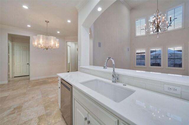 5622 Braemar Dr, Frisco, TX 75034 - kitchen with a chandelier, a sink, dishwasher, light countertops, and recessed lighting