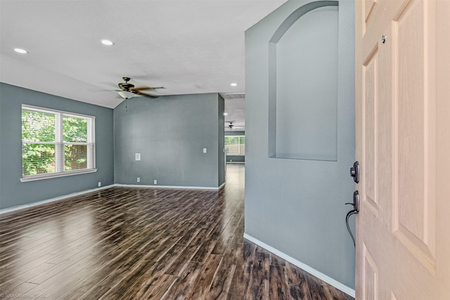 3809 San Lorenzo Dr, Denton, TX 76210 - empty room with ceiling fan, plenty of natural light, dark wood-style flooring, baseboards, and recessed lighting