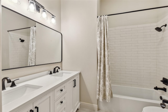 3927 Walden Way, Dallas, TX 75287 - full bath with shower / tub combo with curtain, double vanity, and toilet