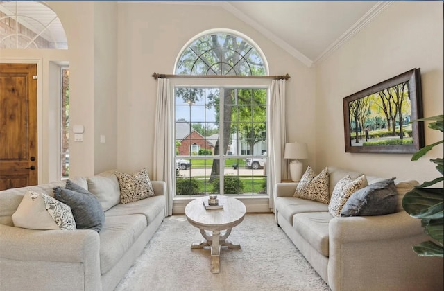 3927 Walden Way, Dallas, TX 75287 - living area with crown molding and high vaulted ceiling