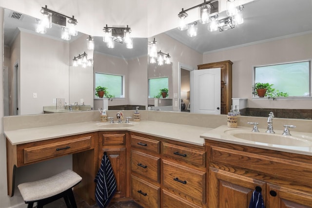 18551 Lazy Ln, Flint, TX 75762 - bathroom with crown molding and double vanity