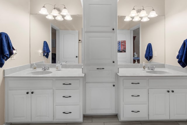 18551 Lazy Ln, Flint, TX 75762 - bathroom featuring vanity, tile patterned flooring, and a chandelier