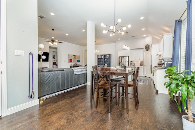 1502 Barley Ct, Forney, TX 75126 - dining area with a chandelier, dark wood-type flooring, ceiling fan, recessed lighting, and baseboards