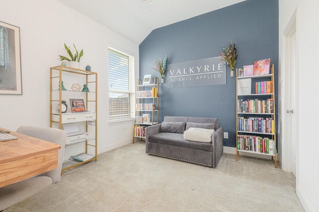 1502 Barley Ct, Forney, TX 75126 - sitting room featuring carpet floors, vaulted ceiling, and baseboards