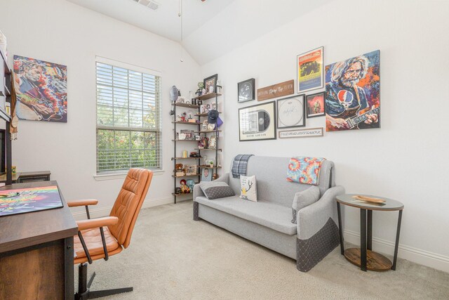 1502 Barley Ct, Forney, TX 75126 - carpeted office featuring baseboards and vaulted ceiling