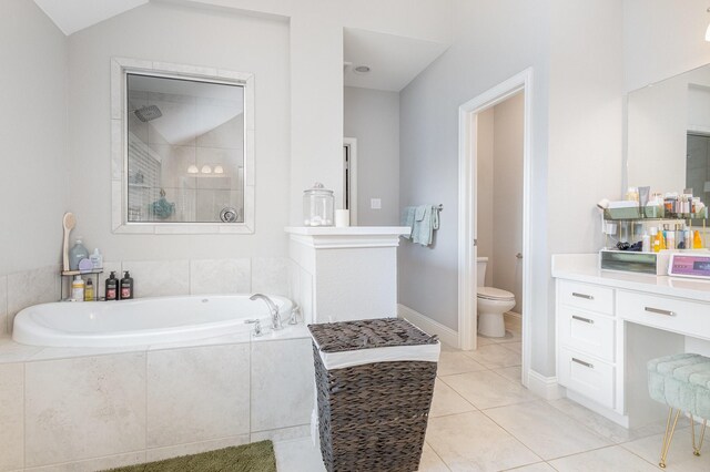 1502 Barley Ct, Forney, TX 75126 - full bath with a walk in shower, toilet, tile patterned floors, and a garden tub