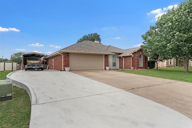 112 Topaz Cir, Hewitt, TX 76643 - ranch-style house with brick siding, a front yard, driveway, an attached garage, and a carport