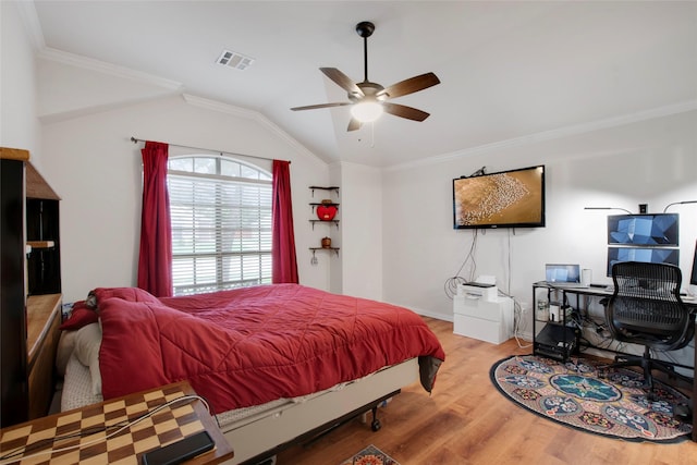 1212 Live Oak St, Royse City, TX 75189 - bedroom featuring wood finished floors, an office area, vaulted ceiling, a ceiling fan, and baseboards