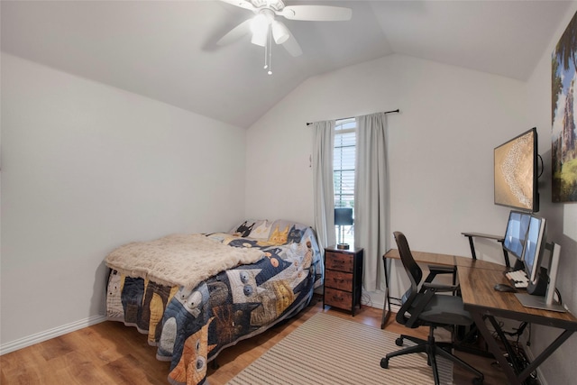 1212 Live Oak St, Royse City, TX 75189 - bedroom featuring lofted ceiling, an office area, wood finished floors, ceiling fan, and baseboards