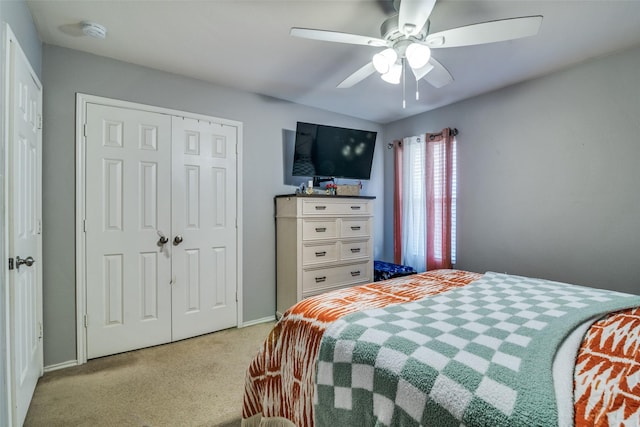 1224 Evergreen St, Royse City, TX 75189 - bedroom featuring light carpet, a closet, a ceiling fan, and baseboards