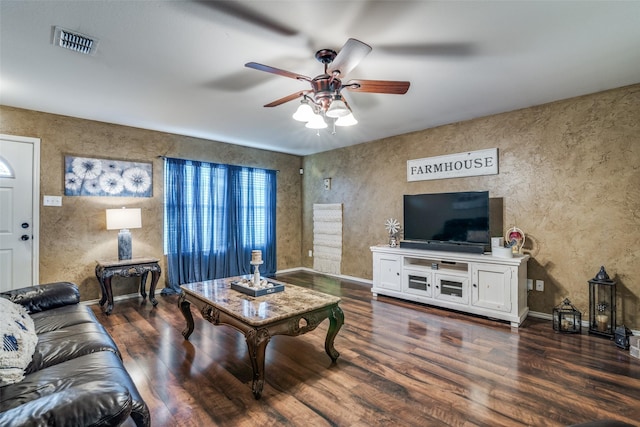 1224 Evergreen St, Royse City, TX 75189 - living area featuring ceiling fan, wood finished floors, and baseboards