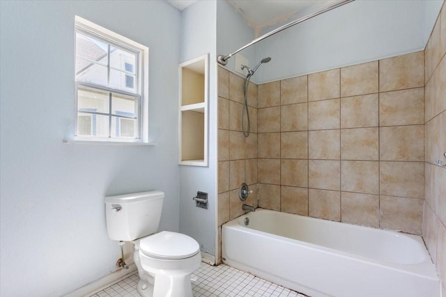 413 Houghton Ave, Marlin, TX 76661 - full bathroom with toilet, tile patterned floors, baseboards, and bathing tub / shower combination