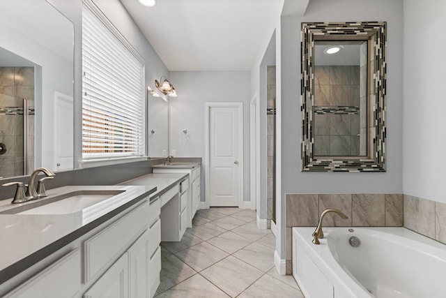 1514 Carnation St, Celina, TX 75078 - bathroom featuring a stall shower, a garden tub, double vanity, and tile patterned floors