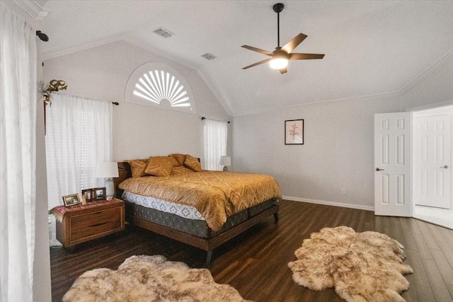 406 Doyle Dr, Keller, TX 76248 - bedroom with vaulted ceiling, wood finished floors, baseboards, crown molding, and ceiling fan