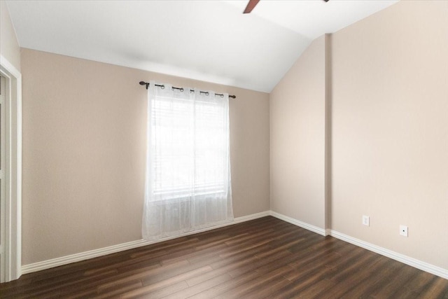 406 Doyle Dr, Keller, TX 76248 - unfurnished room with dark wood-style flooring, lofted ceiling, baseboards, and ceiling fan