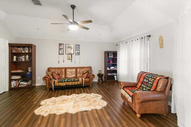 406 Doyle Dr, Keller, TX 76248 - living area featuring wood finished floors, vaulted ceiling, a ceiling fan, and baseboards