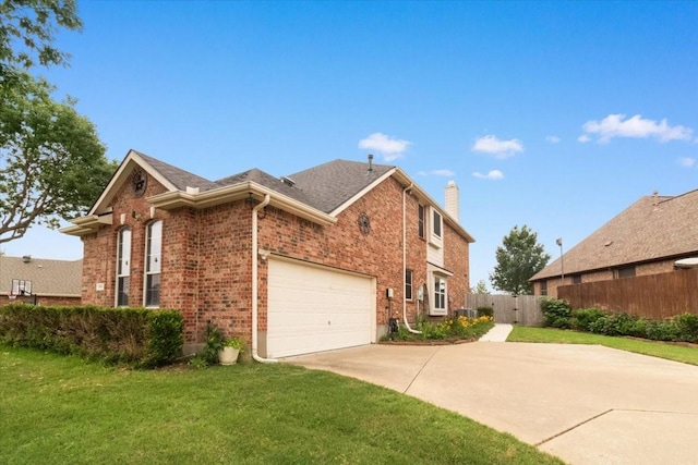 406 Doyle Dr, Keller, TX 76248 - view of side of home with driveway, brick siding, a chimney, and an attached garage