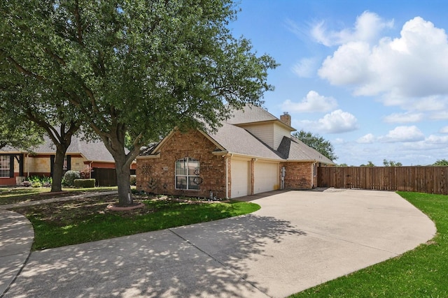 2803 Ivy Glen Dr, Grand Prairie, TX 75052 - view of front of property with brick siding, a garage, a chimney, concrete driveway, and roof with shingles