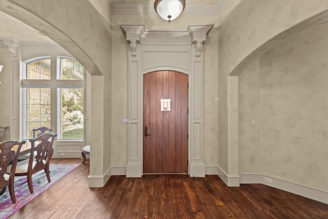 608 Guadalupe Rd, Keller, TX 76248 - entryway featuring dark wood-style flooring, arched walkways, plenty of natural light, and ornamental molding