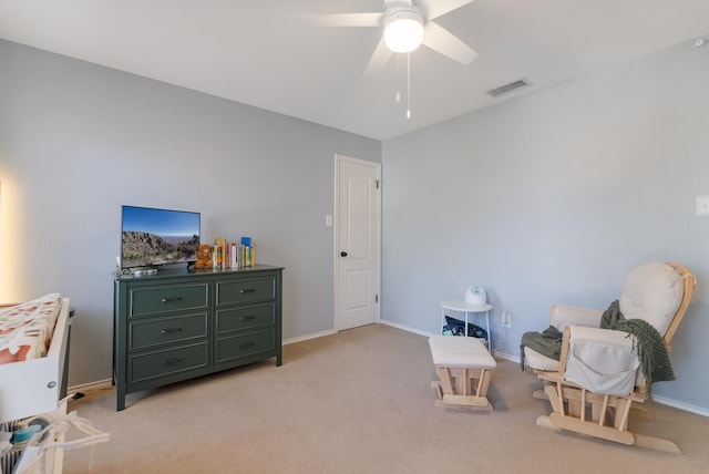 40 Pebble Beach St, Abilene, TX 79606 - sitting room featuring a ceiling fan, light carpet, and baseboards