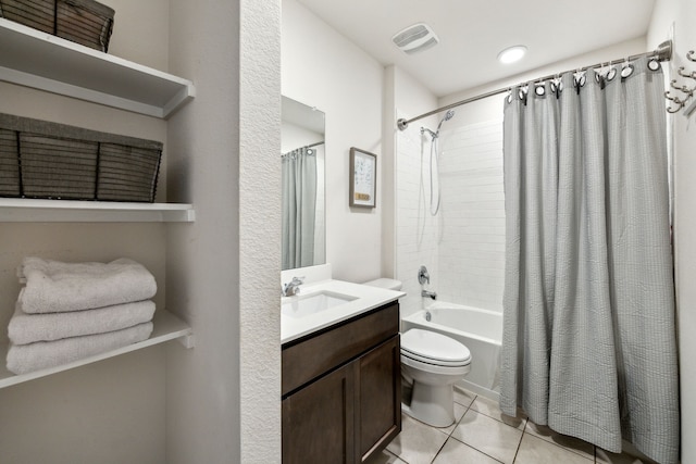 2118 Brisbon St, Fate, TX 75189 - bathroom featuring toilet, tile patterned flooring, vanity, and shower / bath combo with shower curtain