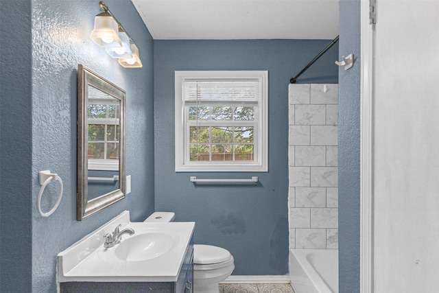 3508 Valencia Ct, Fort Worth, TX 76116 - full bathroom with toilet, vanity, shower / tub combination, and baseboards