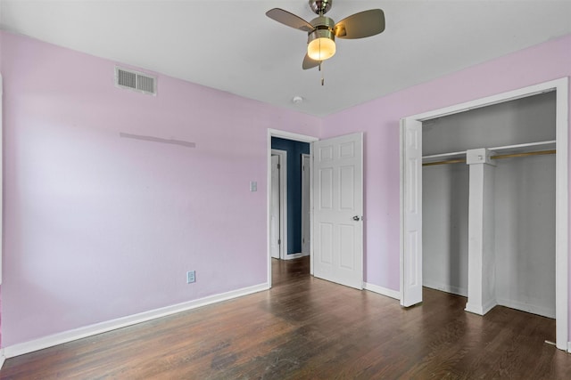 3508 Valencia Ct, Fort Worth, TX 76116 - unfurnished bedroom with baseboards, wood finished floors, a closet, and a ceiling fan