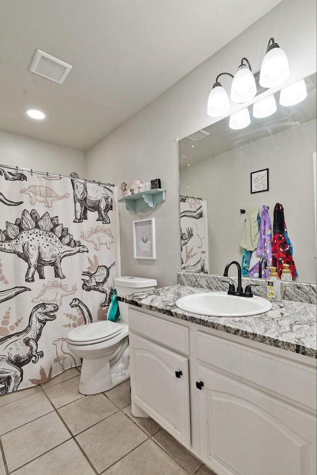 3966 Farm Road 196 N, Paris, TX 75462 - full bathroom with tile patterned floors, toilet, vanity, and a shower with curtain