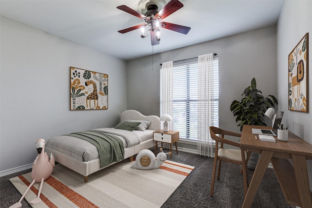 2513 Figtree Ln, Plano, TX 75074 - carpeted bedroom with multiple windows, baseboards, ceiling fan, and an office area