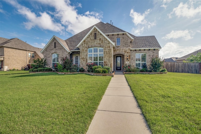 344 Redstone Dr, Sunnyvale, TX 75182 - french country home with stone siding, brick siding, and roof with shingles