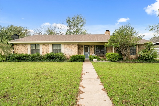 402 N Walnut St, Lacy Lakeview, TX 76705 - ranch-style house featuring a front lawn, a chimney, and brick siding
