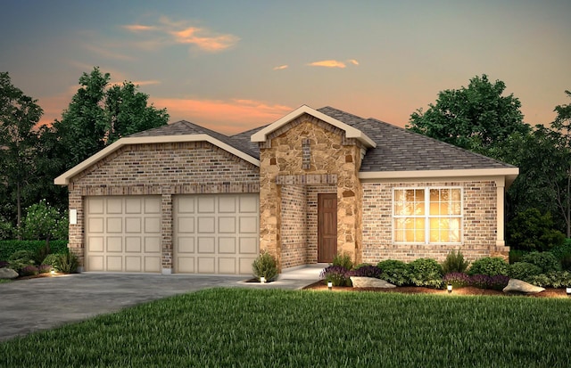 2612 Pecan Park Dr, Denton, TX 76208 - view of front of property with an attached garage, brick siding, concrete driveway, and a yard