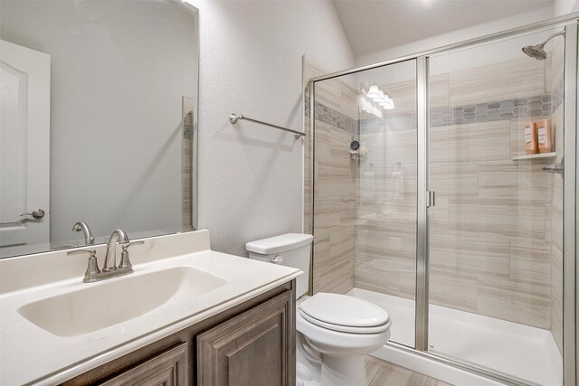 458 Mesquite Grove Rd, Midlothian, TX 76065 - bathroom featuring a shower stall, toilet, and vanity