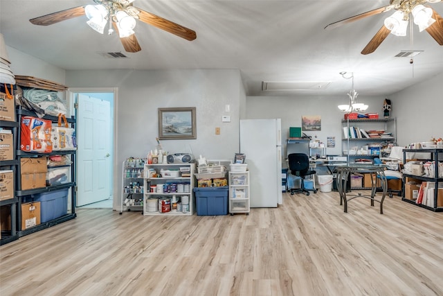 339 W Trinity St, Forney, TX 75126 - office area with ceiling fan, attic access, and wood finished floors