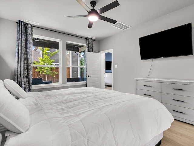 13333 Hedgebrook Pl, Fort Worth, TX 76008 - bedroom featuring light wood-type flooring and ceiling fan