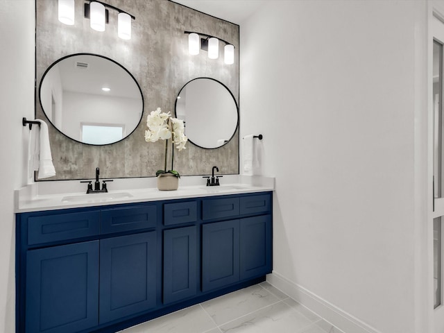 13333 Hedgebrook Pl, Fort Worth, TX 76008 - full bath featuring marble finish flooring, double vanity, and baseboards