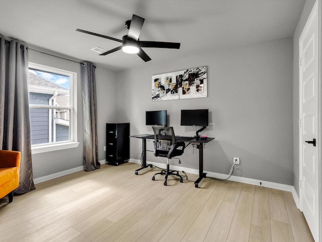 13333 Hedgebrook Pl, Fort Worth, TX 76008 - home office featuring wood finished floors, ceiling fan, and baseboards