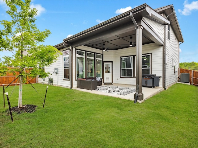 13333 Hedgebrook Pl, Fort Worth, TX 76008 - rear view of house with a patio, ceiling fan, central AC unit, and a gate