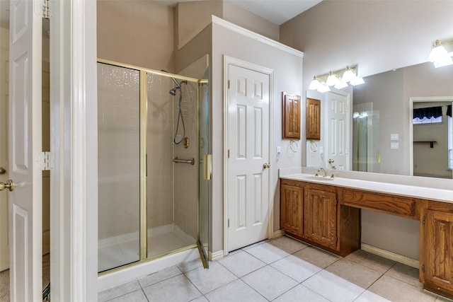 126 Oakbend Dr, Coppell, TX 75019 - full bath with a stall shower, tile patterned floors, and vanity
