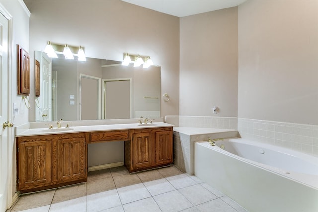 126 Oakbend Dr, Coppell, TX 75019 - full bathroom featuring tile patterned floors, a bath, double vanity, and an enclosed shower