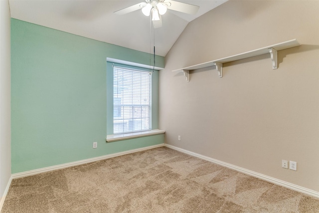126 Oakbend Dr, Coppell, TX 75019 - empty room featuring vaulted ceiling, a ceiling fan, carpet floors, and baseboards