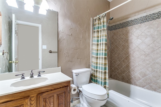 126 Oakbend Dr, Coppell, TX 75019 - bathroom with a textured wall, shower / tub combo, toilet, and vanity